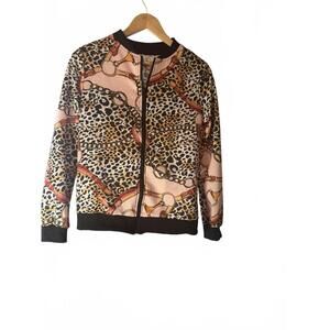 Pink golden chain and Leopard Print Drop Jacket